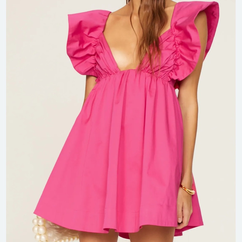 The Impeccable Pig Fuchsia Ruffle Mini Dress